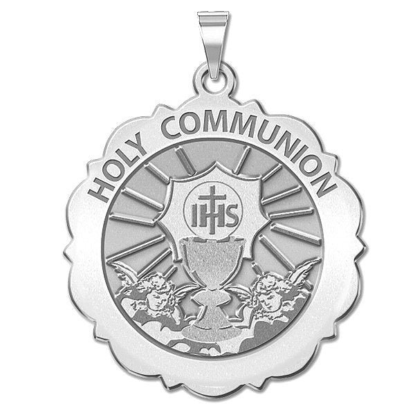Holy Communion Scalloped Round Medal
