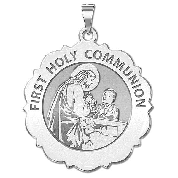 First Holy Communion Scalloped Round Medal (Boy)