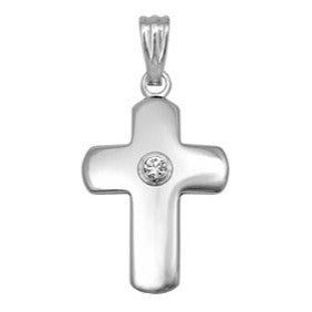 14K Gold Solid Cross With Diamond Pendant