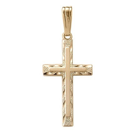 14K Yellow or White Gold Solid Diamond Cut Edge Cross Pendant