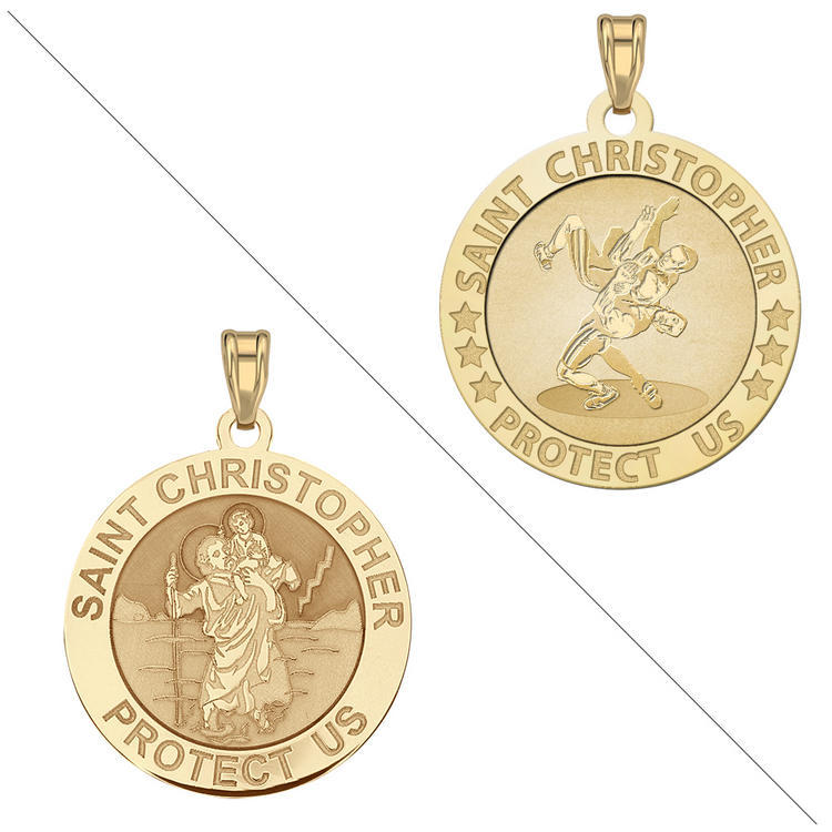 Wrestling - Saint Christopher Doubledside Sports Religious Medal "EXCLUSIVE"