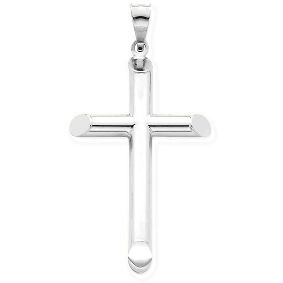 3-D Polished Hollow Cross Pendant - Silver/Stainless