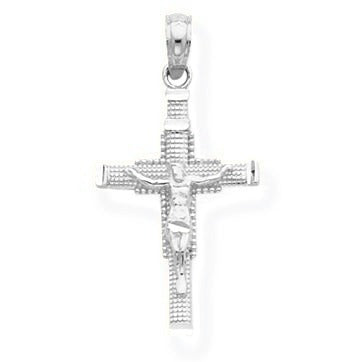Diamond-cut Beaded Accent Crucifix Pendant - Silver/Stainless