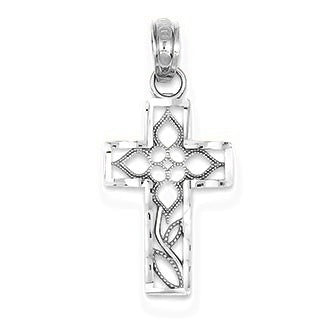 Diamond-cut Filigree Cross Pendant - Silver/Stainless