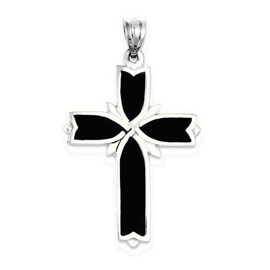 Enameled Latin Cross Pendant - Silver/Stainless