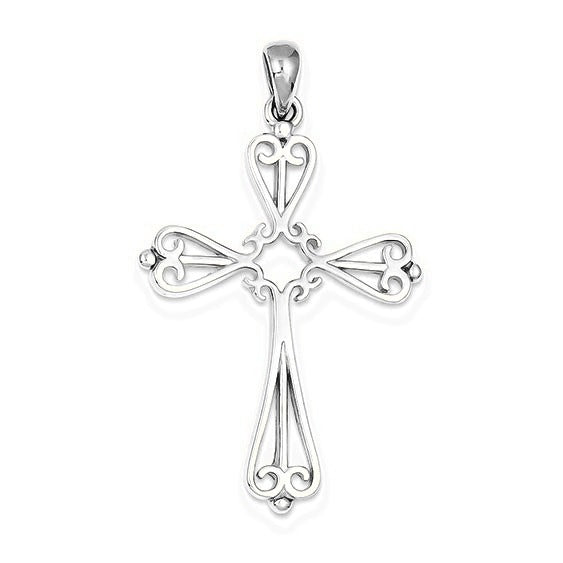 Fleur De Lis Polished Cross Pendant - Silver/Stainless