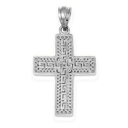 Greek Filigree Cross Pendant - Silver/Stainless