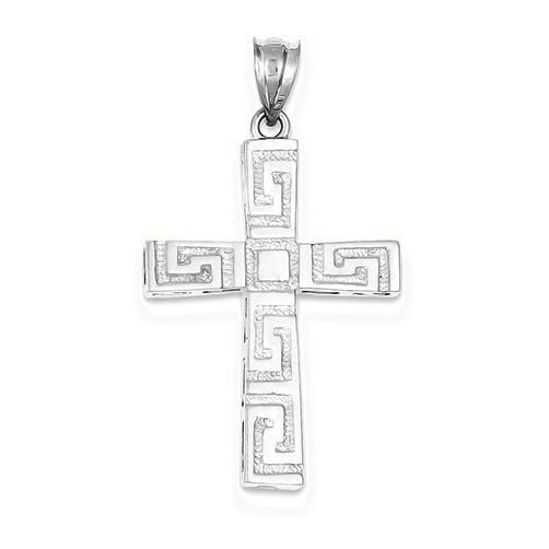 Greek Key Cross Pendant - Silver/Stainless