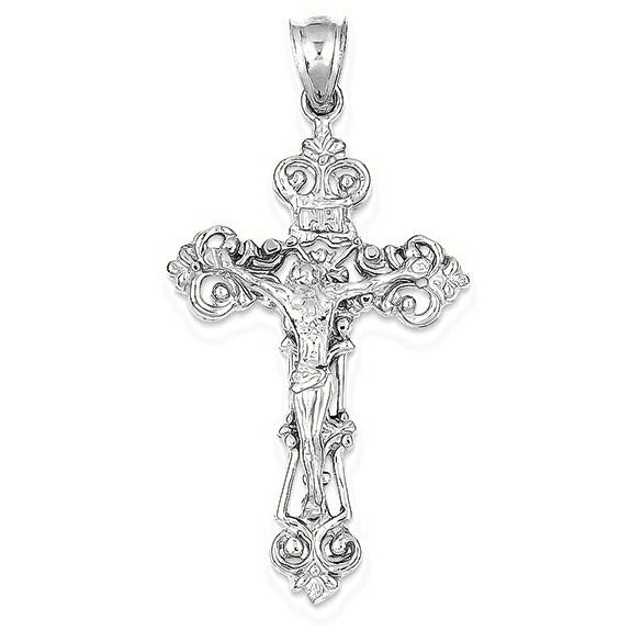 INRI Fleur De Lis Crucifix Pendant - Silver/Stainless