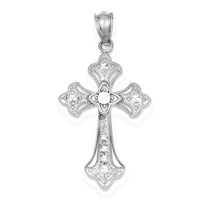 Rhodium Diamond-cut Cross Pendant - Silver/Stainless