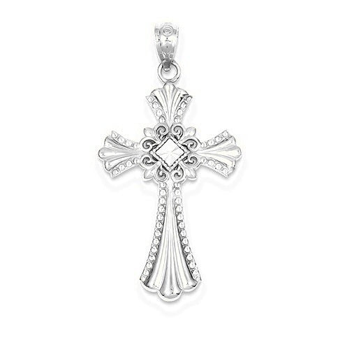 Rhodium Diamond-cut Cross Pendant - Silver/Stainless