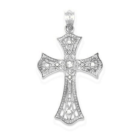 Rhodium Diamond-cut Cross Pendant - Silver/Stainless