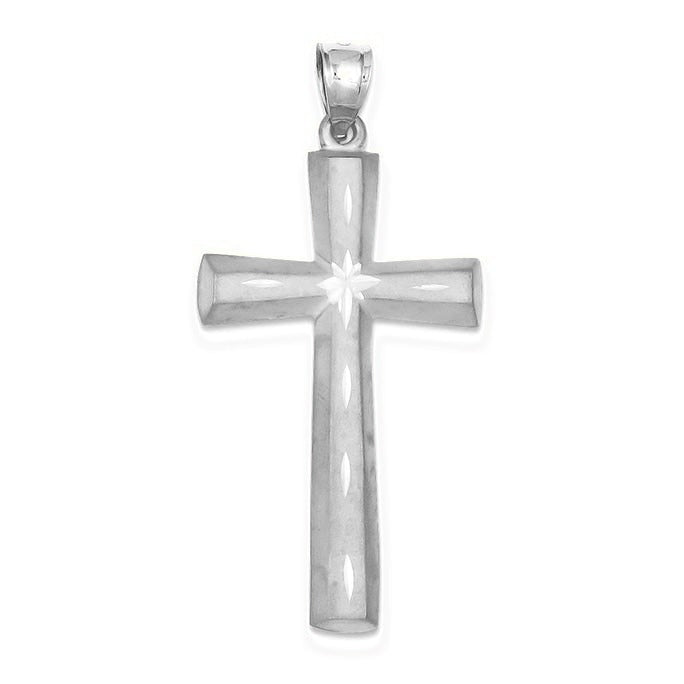 Satin & Diamond -cut Cross Pendant - Silver/Stainless