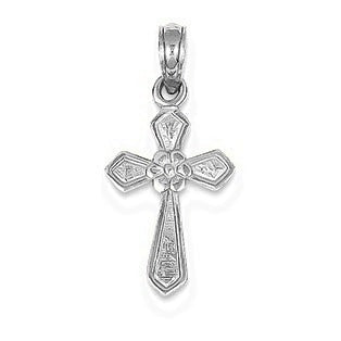 Small Cross w/Flower Pendant - Silver/Stainless