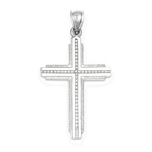Textured Outline Cross Pendant - Silver/Stainless