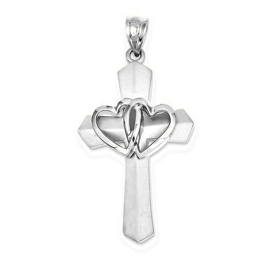 Double Heart Cross Charm - Silver/Stainless