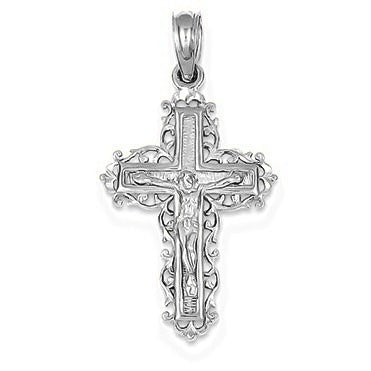 Lace Trimmed Crucifix Pendant - Silver/Stainless
