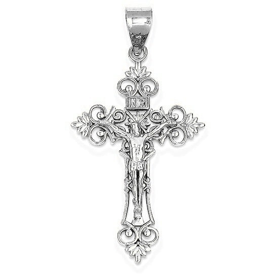 Large Lacey-edged INRI Crucifix Pendant - Silver/Stainless