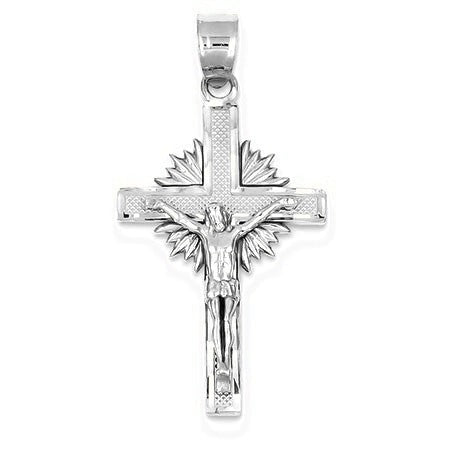 Medium Diamond-cut Crucifix w/Sunrays Pendant - Silver/Stainless