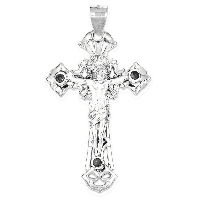 Polished with Red CZs Crucifix Pendant - Silver/Stainless