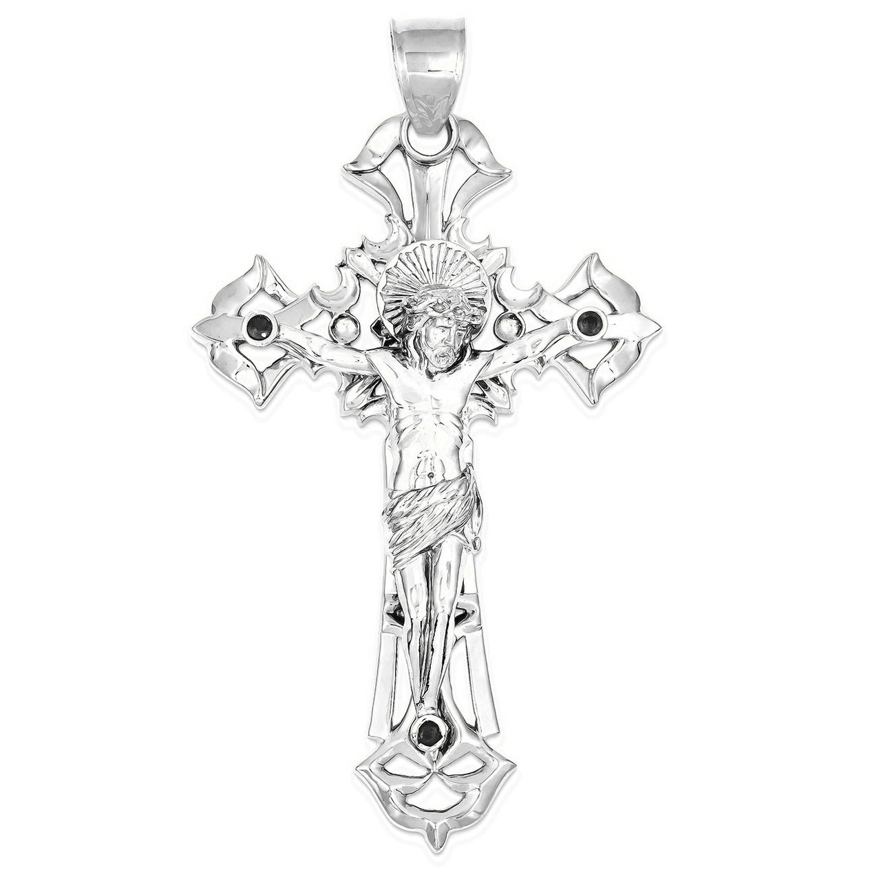 Polished with Red CZs Crucifix Pendant - Silver/Stainless
