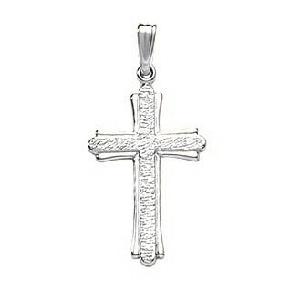 Solid Ribbed Cross Pendant - Silver/Stainless
