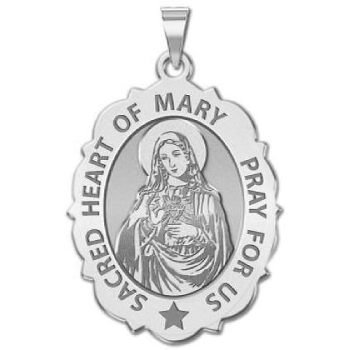 Sacred Heart Or Immaculate Heart of Mary Scalloped Medal