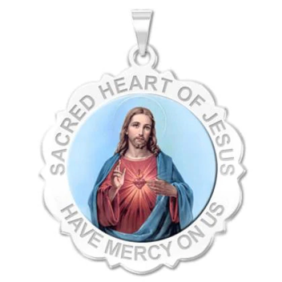 Sacred Heart of Jesus Scalloped Medal "Color"