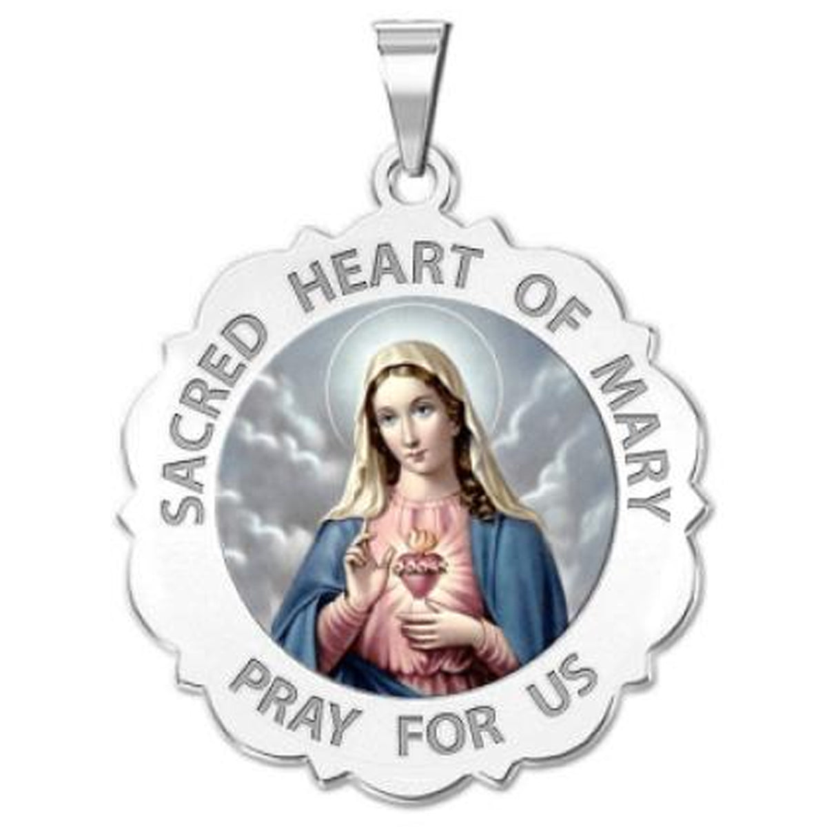 Sacred Heart Or Immaculate Heart of Mary Scalloped Medal