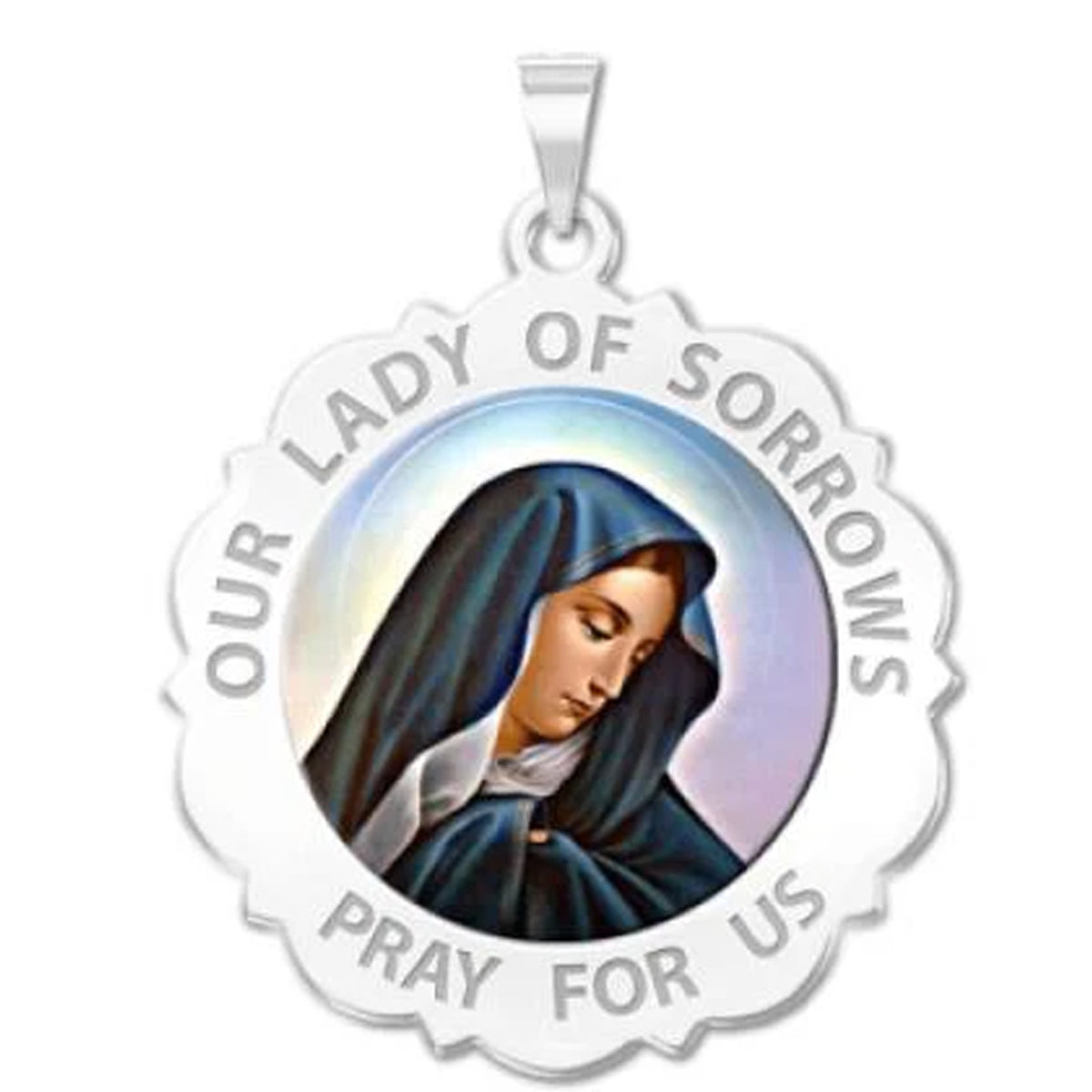 Our Lady of Sorrows Scalloped Round Medal "Color"