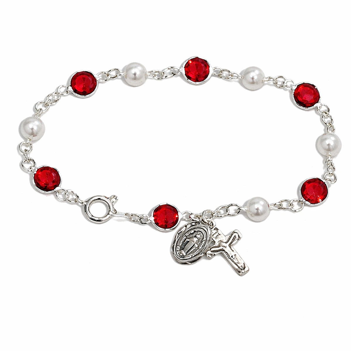 7 1/2" RED/PEARL BRACELET
