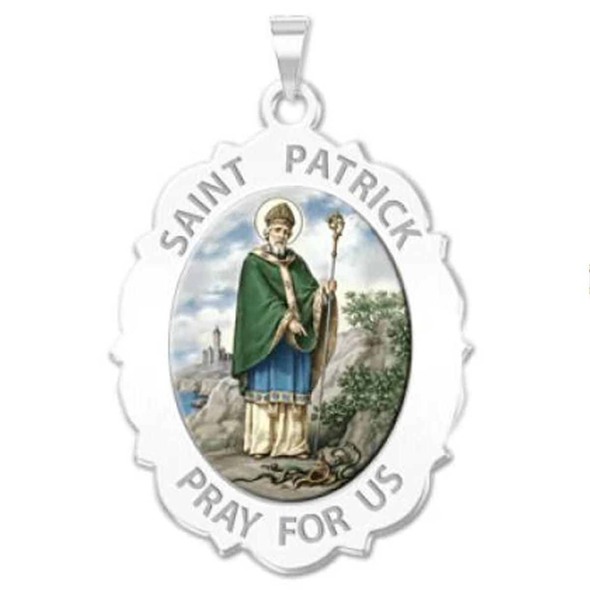Saint Patrick Medal Scalloped OVAL "Color"