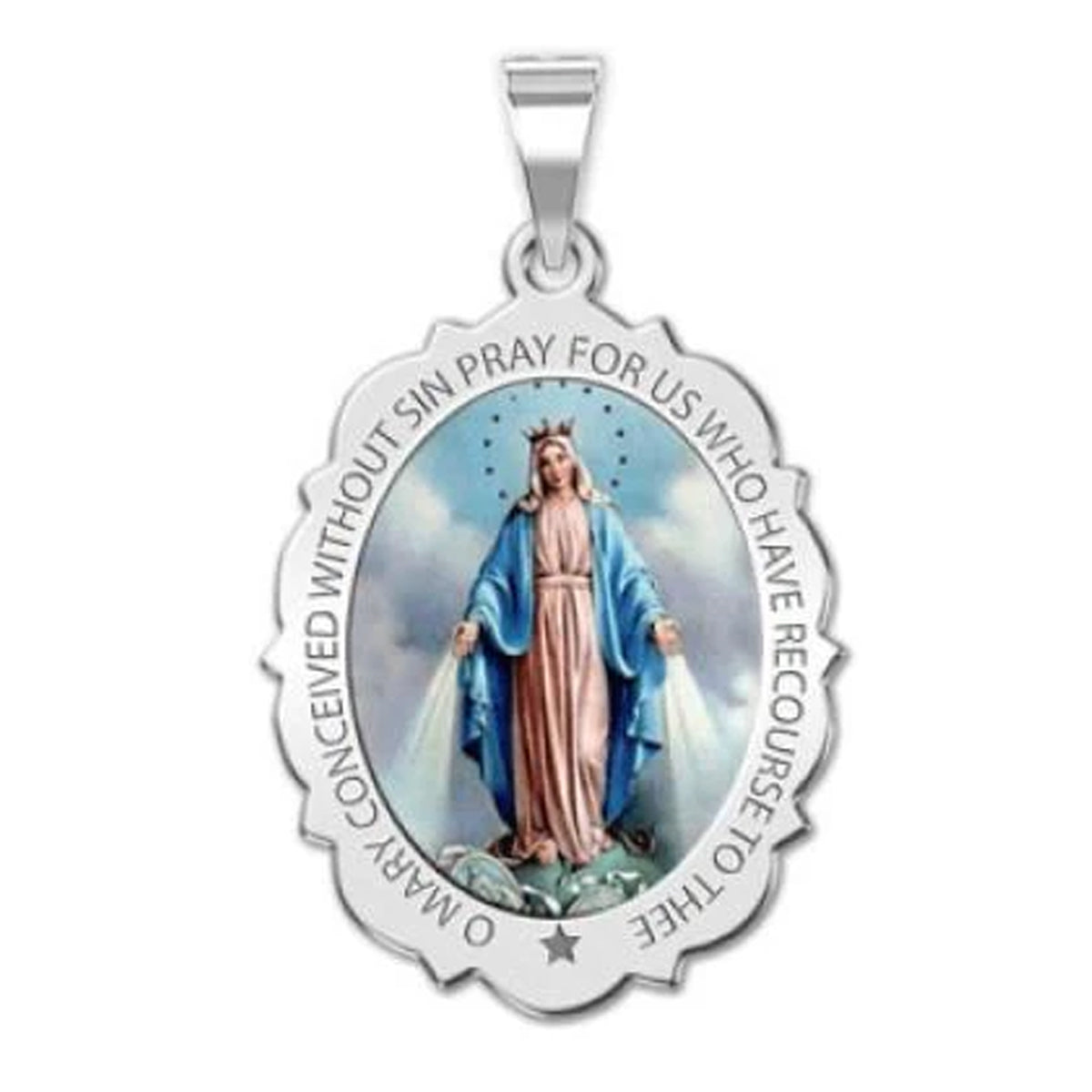 Miraculous Medal Scalloped Oval