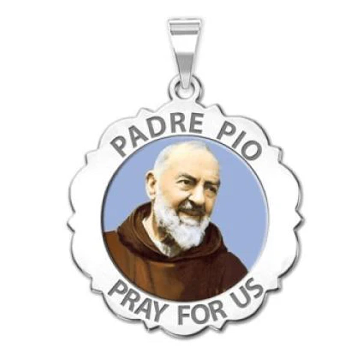 Padre Pio Scalloped Round Medal "Color"