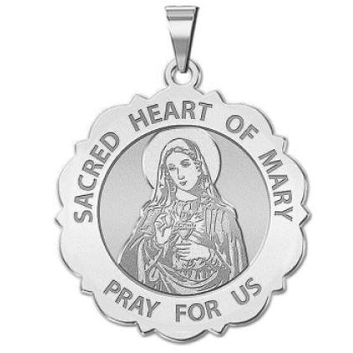Sacred Heart Or Immaculate Heart of Mary Scalloped Medal