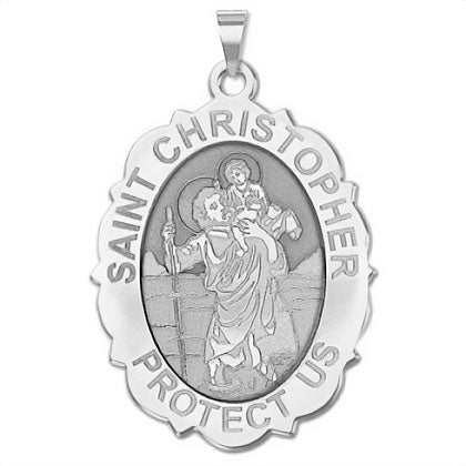 Saint Christopher Scalloped OVAL Medal