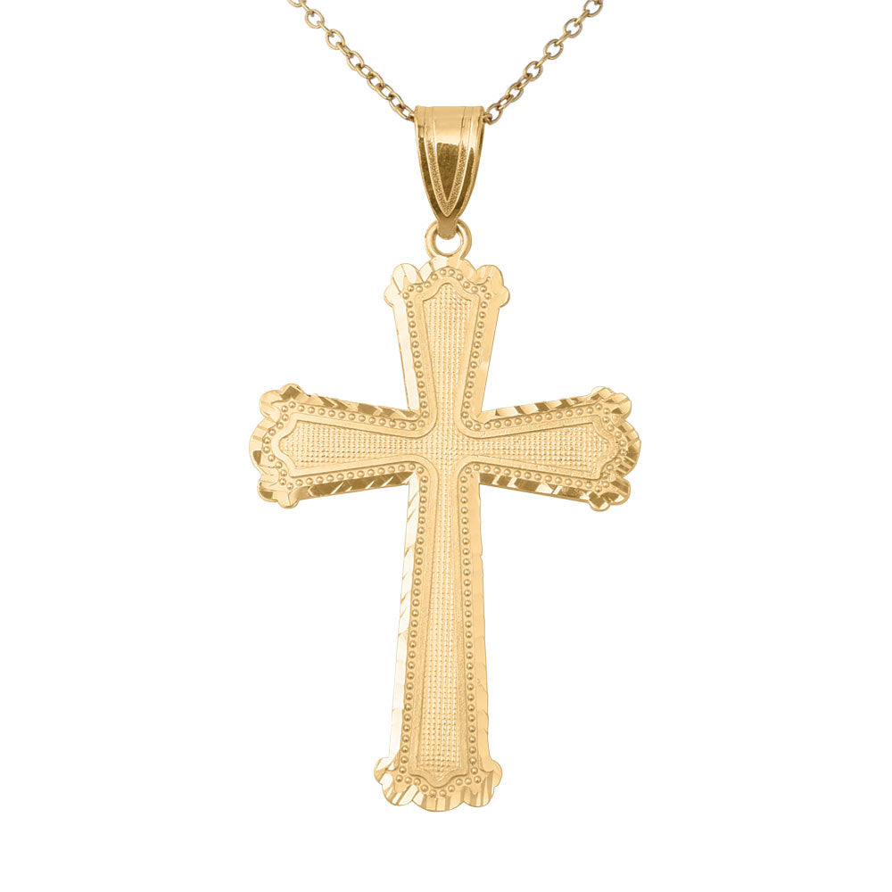 14K Diamond-cut Diagonal Lined Cross Pendant