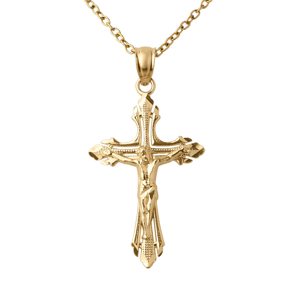 14k Diamond-cut Crucifix Pendant