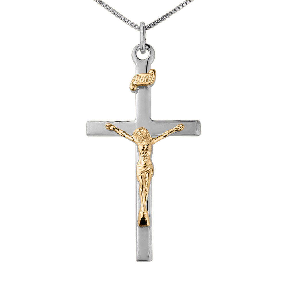 Sterling Silver & 18k Gold -plated Crucifix Pendant