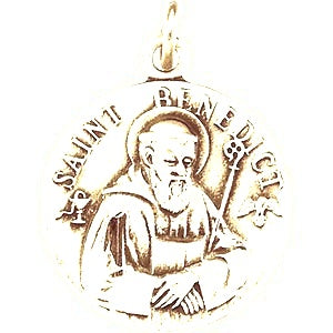 Small Saint Benedict Round Relief Religious Medal - Silver