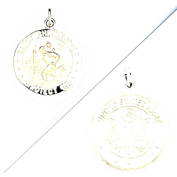 Saint Christopher Double Sided US ARMY Religious Medal - Silver