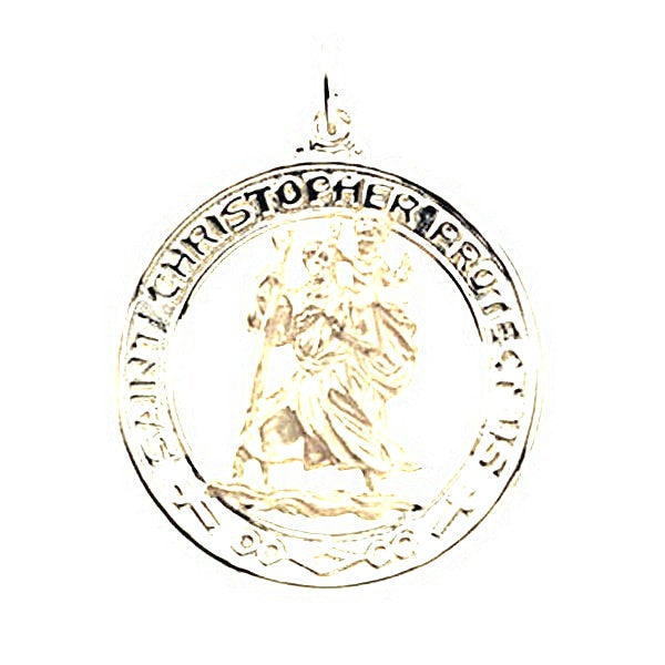 Saint Christopher Round Cut-Out Religious Medal - Silver