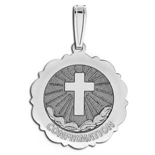 Confirmation Scalloped Round Medal - Cross