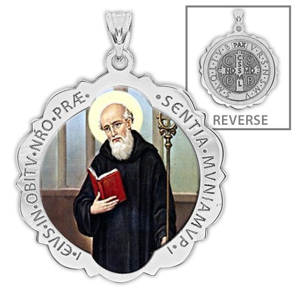 Saint Benedict Scalloped Round Medal "Color"