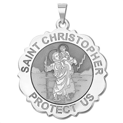 Saint Christopher Scalloped Round Medal