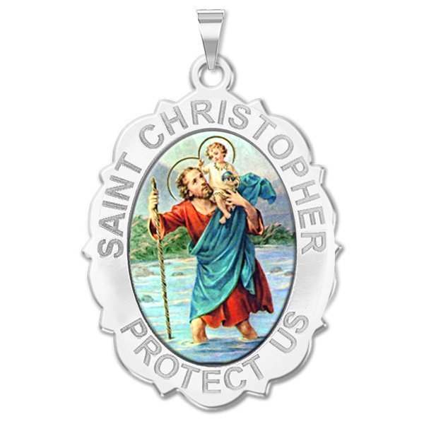 Saint Christopher Scalloped OVAL Medal "Color"