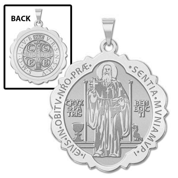 Saint Benedict Scalloped Round Medal