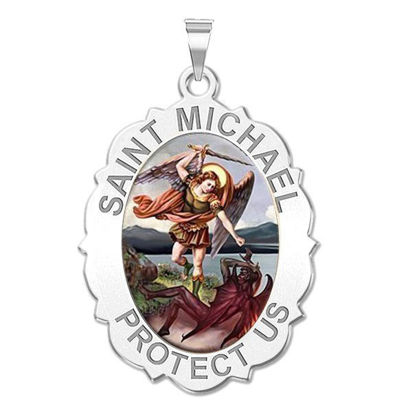 Saint Michael Scalloped OVAL Medal "Color"