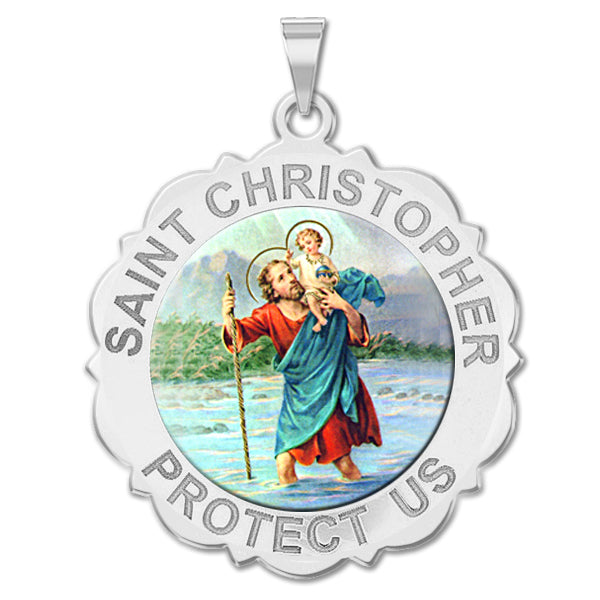 Saint Christopher Scalloped Round Medal - "Color"