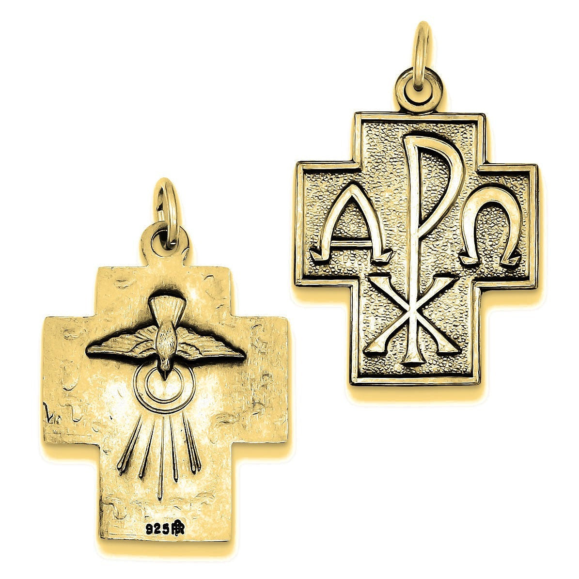 Antiqued Alpha Omega Cross Pendant - Gold